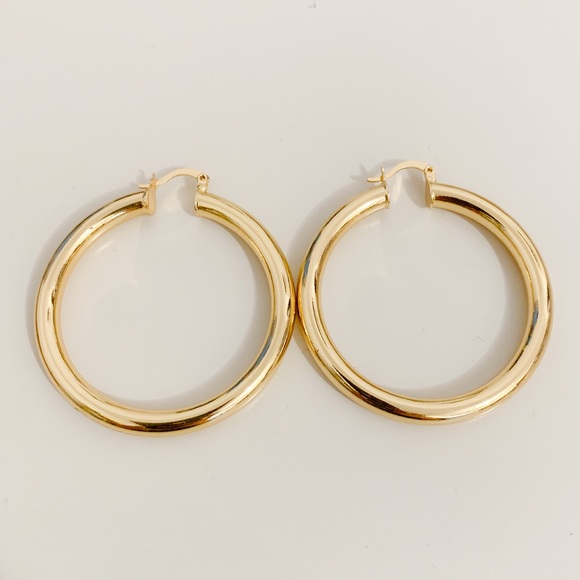 Gold Hoop Earrings 50mm | 18k Gold Plated - Picture 2 of 8